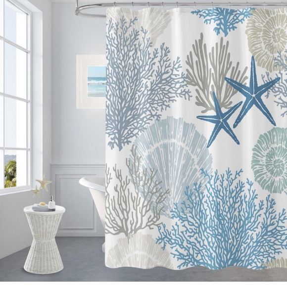 Gibelle Extra Long Shower Curtain 72 x 84, Tall Nautical Coastal  - Picture 6 of 8